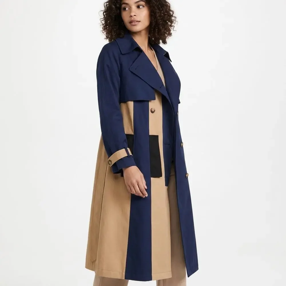 NWT LA LIGNE Blue Colorblock Trench Coat Jacket Women Size 1X